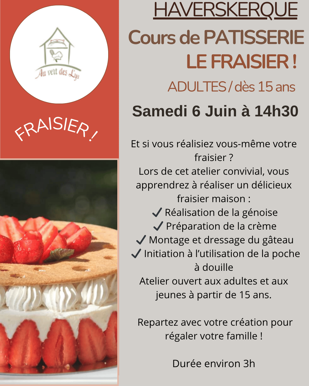 samedi 6 juin, cours adulte, fraisier !