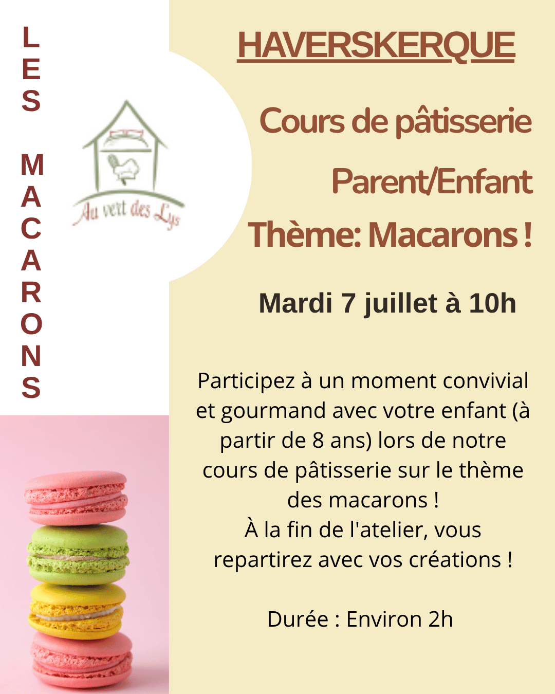 MArdi 7 juillet , cours duo macarons, 10h