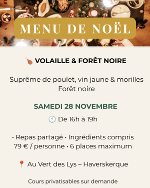 samedi 28 novembre, menu de noël
